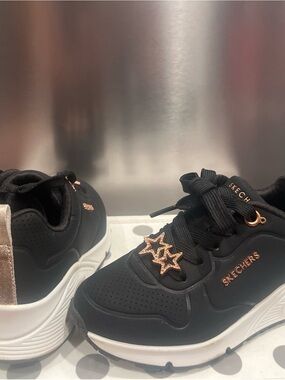 Skechers Kids Black Sneakers with Rose Gold Star Detail